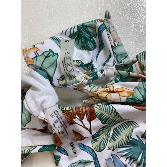 Tropical Print Halter Bikini Large White & Green Two-Piece Swimwear Sexy‎ Beach - Picture 7 of 8